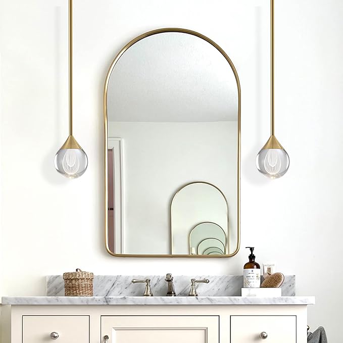 1-Light Teardrop Crystal Pendant Light, Dimmable Mini LED Crystal Hanging Light Fixtures, Gold Brushed Brass Finish Modern Ceiling Pendant Lighting for Kitchen Island Dining Room Bedroom Bar