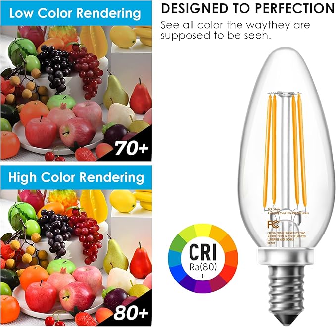 VOLIVO Dimmable E12 LED Candelabra Bulbs 60Watt Equivalent, 2700K Warm White, 500Lumens, 4.5W B11 Vintage Chandelier Light Bulbs, LED Filament Clear Glass Candle Lamp for Ceiling Fan Home Decor, 6Pack