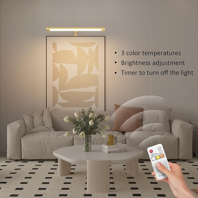 Picture Lights for Paintings Plug in, 16" Adjustable LED Gold Picture Light Art Light, Remote Control Gallery Painting Wall Light for Picture Display Dartboard Art Work (Gold)