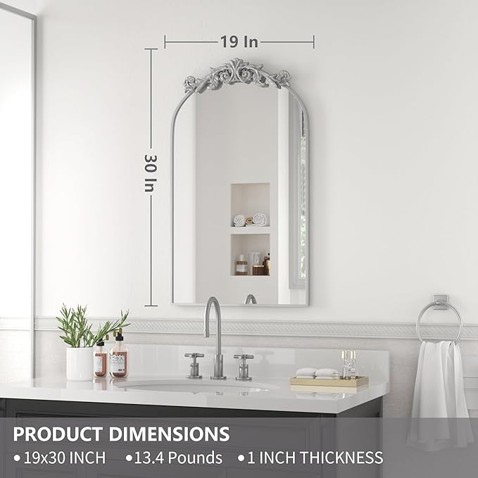 PAIHOME Arched Mirror, 19x30 Inch Antique Mirror Silver Wall Decor Mirror Metal Frame Wall Mounted Mirror for Home Entryway Leaning