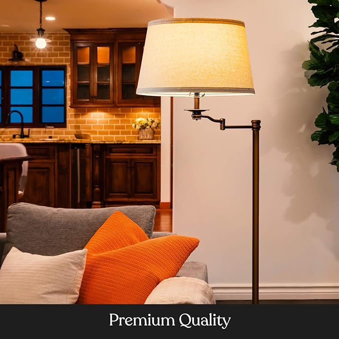 Brightech Caden LED Floor Lamp - Tall Standing Lamp with Swing Arm for Living Rooms & Offices - Industrial Bronze