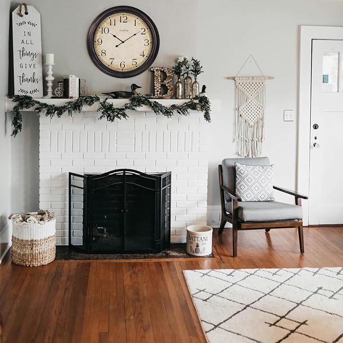 24 Inch Wall Clock Battery Operated Silent Vintage Large Wall Clocks for Living Room Fireplace Decor,Black-Brown