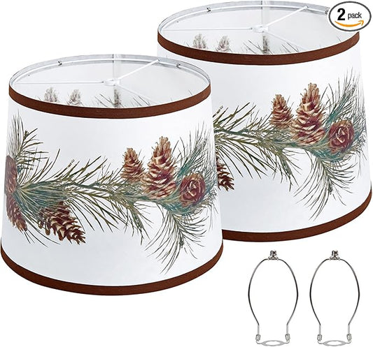 Lamp Shades Set of 2 Replacement, Drum Lampshades for Christmas, Lampshade 10 Inches Lampshades for Table Lamp, Floor Lamp, Pendant Light, Lamp Shade Harp Holder Included