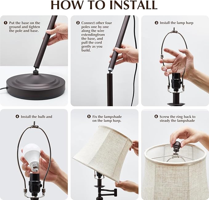 GyroVu 3 Color Temperature Floor lamp, Traditional 350° Adjustable Swing Arm Floor Lamp Vintage Pole lamp Farmhouse Lamp for Living Rooms, Rustic Standing Lamp for Bedroom Reading(Red Brown)