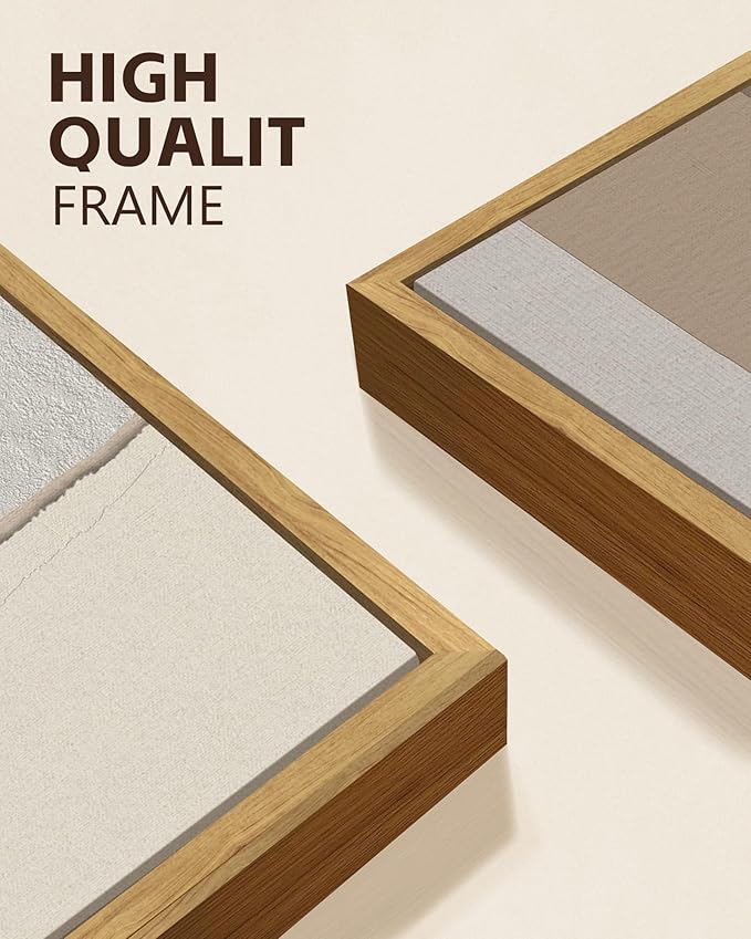 KUVIOKE Neutral Abstract Framed Wall Art Beige Mid Century Textured Wall Decor Minimalist Modern Illustrations Art Print Home Decor 12x16in (Natural Framed)