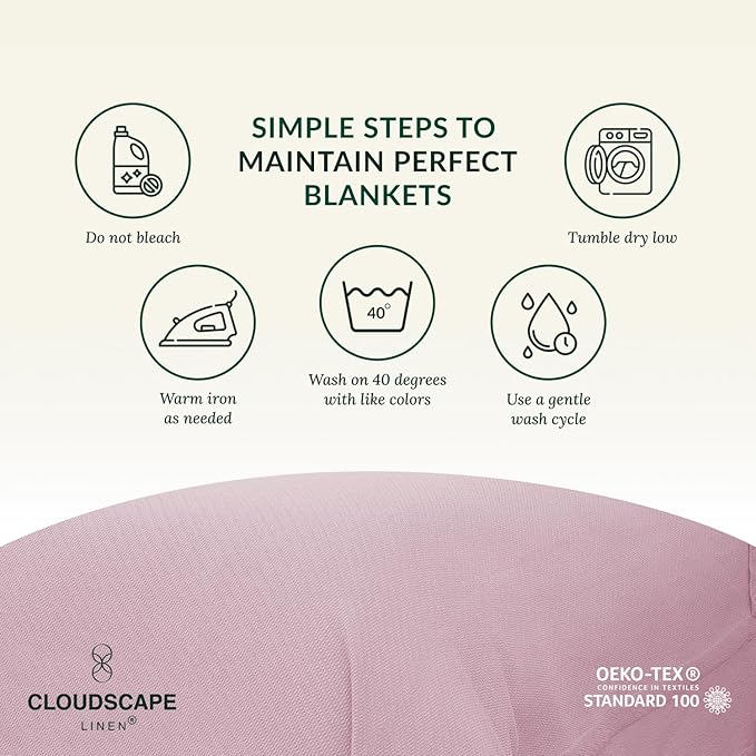 Cloud Scape Linen Herringbone Cotton Throw Blanket for Couch, Bed,Sofa, Home Decor, Soft, Lightweight, All-Season Bed Blanket, 50 x 70, Seashell Pink