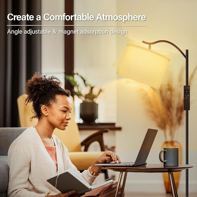 BoostArea Floor Lamp for Living Room,Arc Floor Lamp with Remote Control,Stepless Dimmable Brightness & Colors Temperature 2700k-6500k,Modern Standing Lamp for Bedroom Study Room Office,White