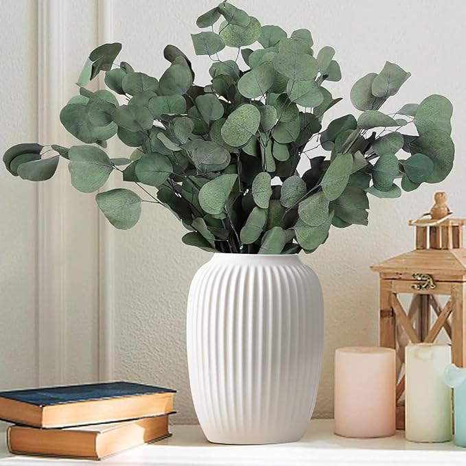 White Ceramic Vase for Modern Home Decor, Minimalistic Nordic Boho Matte Vase for Decorating Farmhouse Central Location, Perfect for Wedding Table Living Room Office Bedroom Kitchen Gift