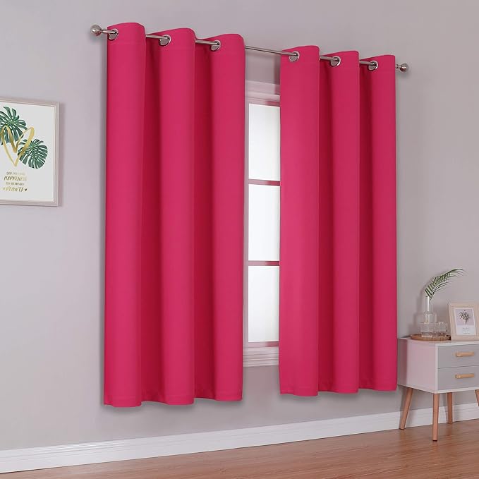 DUALIFE Pink Curtains 54 Inch Length for Kids Room Thermal Insulated Hot Pink Blackout Curtains for Baby Nursery Small Short Window Drape Grommet 38x54 Inches Long Raspberry Sorbet