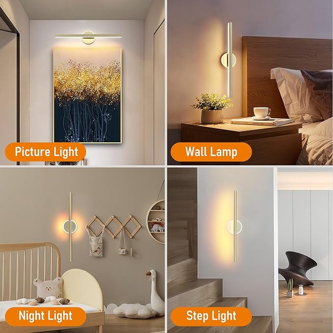 Picture Light, 16inches Picture Frame Light,5000mAh Battery Operated Picture Light with Remote,Rechargeable Picture Lights for Wall Painting,Gallery,Artwork,Portrait Gold