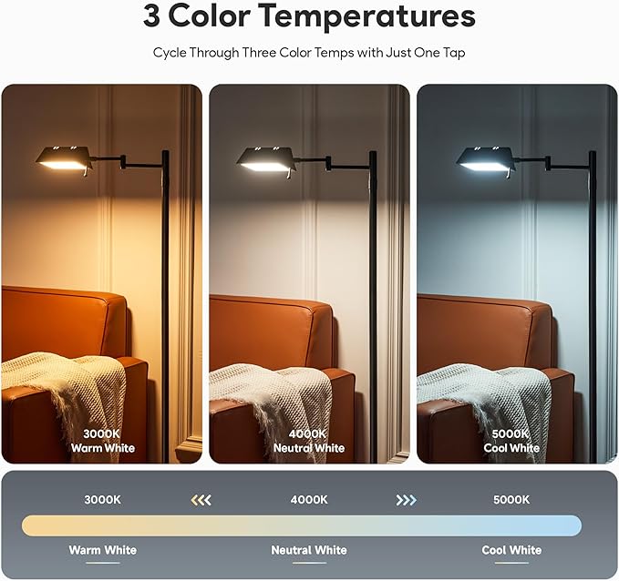 VONLUCE Dimmable LED Floor Lamp, 56" Floor Lamp for Living Room with Adjustable Height Swing Arms 3 Color Temperatures, Industrial Standing Pole Lamp for Bedroom Reading, Black
