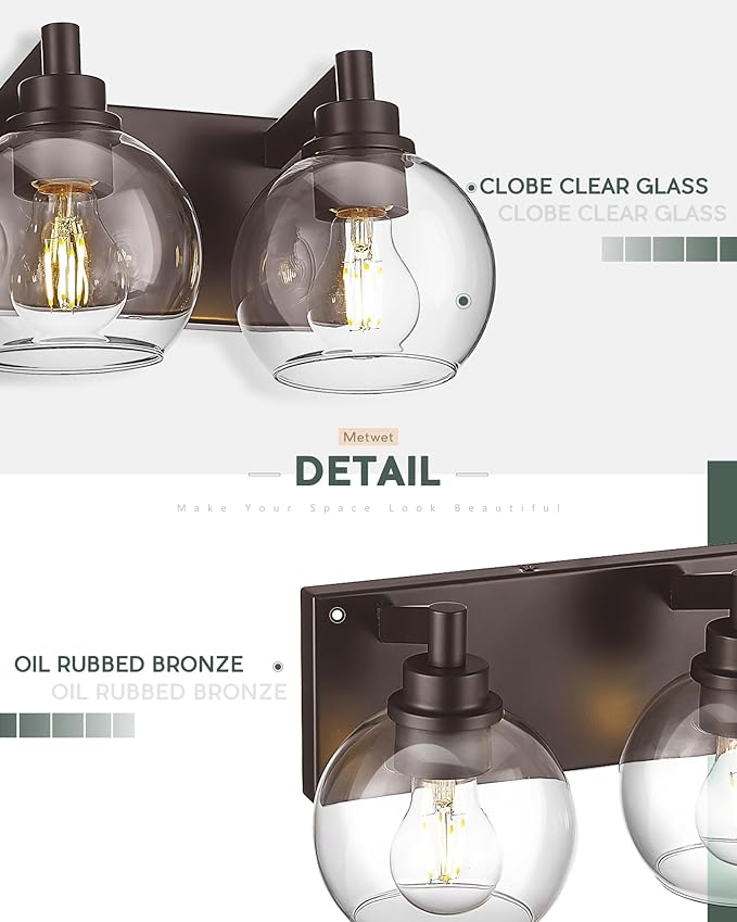 Bathroom Light Fixtures Over Mirror, 4-Light Oil Rubbed Bronze Bathroom Vanity Light with Globe Clear Glass Shade, 26 Inch Modern Sconces Wall Lighting, VL195-ORB-4