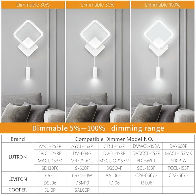 LMQNINE Modern Wall Sconces White Wall Light 6000k Dimmable Wall Sconce 12W LED Wall Lights Indoor Wall Lamps for Living Room Bedroom Bedside Hallway (1-Pack)