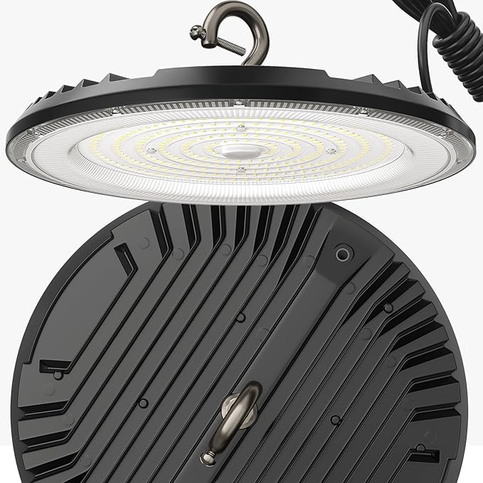 LED High Bay Light ECO 200W x1, 13' UFO Ceiling Lighting Fixture w/Plug for Garage Shop Warehouse Workshop, 5000k 22500lm Non-Dimmable IP65 (Count of 1 Black)