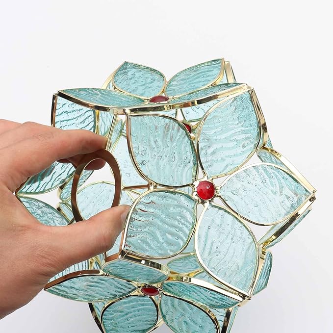 Bieye S10932 Tiffany Style Stained Glass Flower Petal Lampshade (Textured Aqua Blue, 8" Apple Blossom)