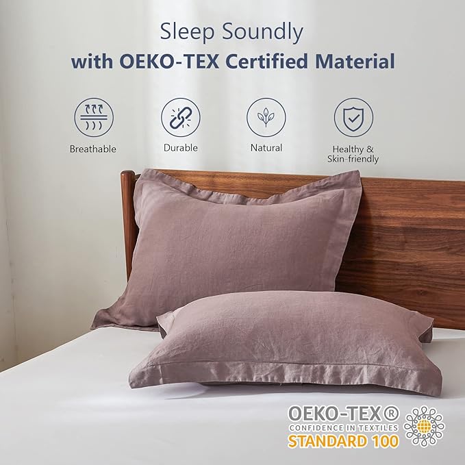 Simple&Opulence 100% Linen Pillow Case Queen Size Set of 2, Purple Pillow Covers with Overlap Closure, Luxury Breathable Pillowcases Protectors Suitable for All-Season (20" X 26", Purple)