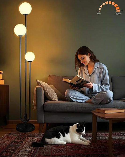 63IN 3-Light Dimmable Floor Lamp, Unique Candle Holder Style Black Tall Standing Lamps with 3000K G9 Bulbs for Reading, Mid Century Modern Floor Lamp for Living Room Bedroom Office