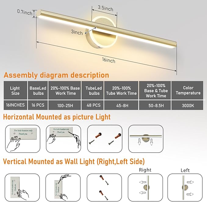Picture Light, 16inches Picture Frame Light,5000mAh Battery Operated Picture Light with Remote,Rechargeable Picture Lights for Wall Painting,Gallery,Artwork,Portrait Gold