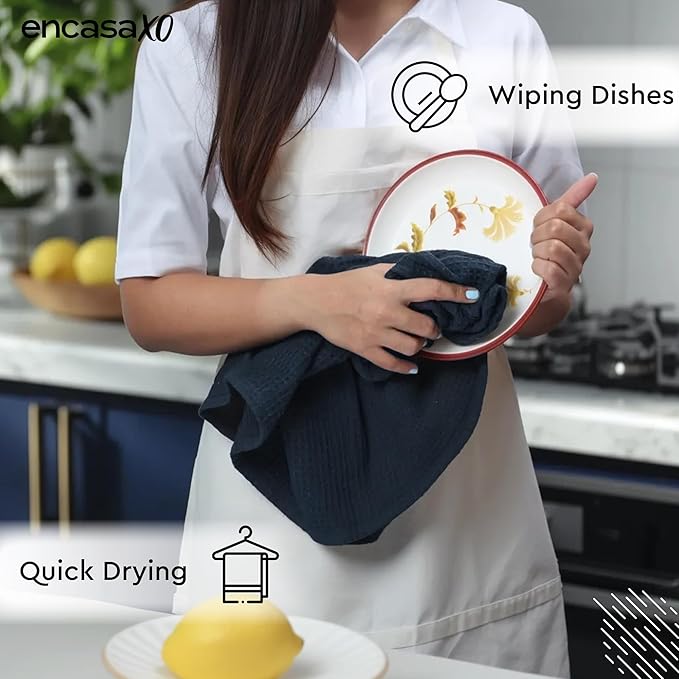 Encasa XO Kitchen Dish Towels Set | Multicolor 4 | Waffle Weave and Flat Hand Tea Towel | 28"x18" | Quick Drying Reusable Cotton Washcloths | Multipurpose Lightweight Dishcloths Set of 12