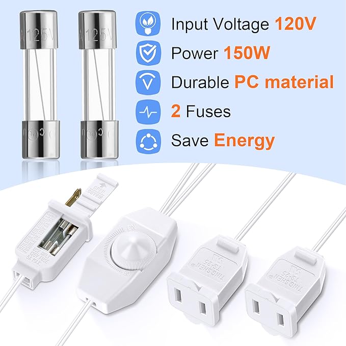 Plug in Dimmer, Lamp Dimmer Switch with Cord for Christmas Village Houses Lights Cord, Table or Floor Lamps, Incandescent/Halogen, Dimmable LED/CFL Lights, Rotary Control, 150W, 12.7 Feet