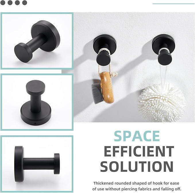 Angle Simple Towel Hooks for Bathroom, Stainless Steel Coat Robe Hooks, Bathroom Hand Towel Hanger for Wall, Matte Black, 2 Pack