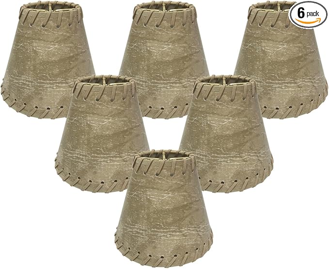 Royal Designs, Inc. CS-972-6-6 Faux Leather Empire Chandelier Shade with Whipstitch Trim, 3 x 6 x 5, Light Brown, 6-Pack