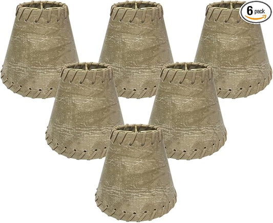 Royal Designs, Inc. CS-972-6-6 Faux Leather Empire Chandelier Shade with Whipstitch Trim, 3 x 6 x 5, Light Brown, 6-Pack
