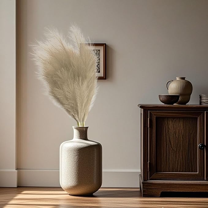 8 Pcs Deep Coffee Tall Faux Pampas Grass Decor, 45 Inches Artificial Pampas Grass Bulk, Large Faux Pompas Dried Decor for Floor Vase Filler, Home Boho, Wedding Anniversaries, Baby Shower Decoration