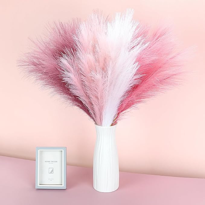 80 Pcs Pampas Grass Decor 21.7" Fluffy Pink White Violet Faux Short Pampas Grass Artificial Small Pompas Grass Flower Vase Filler for Home Wedding Decoration