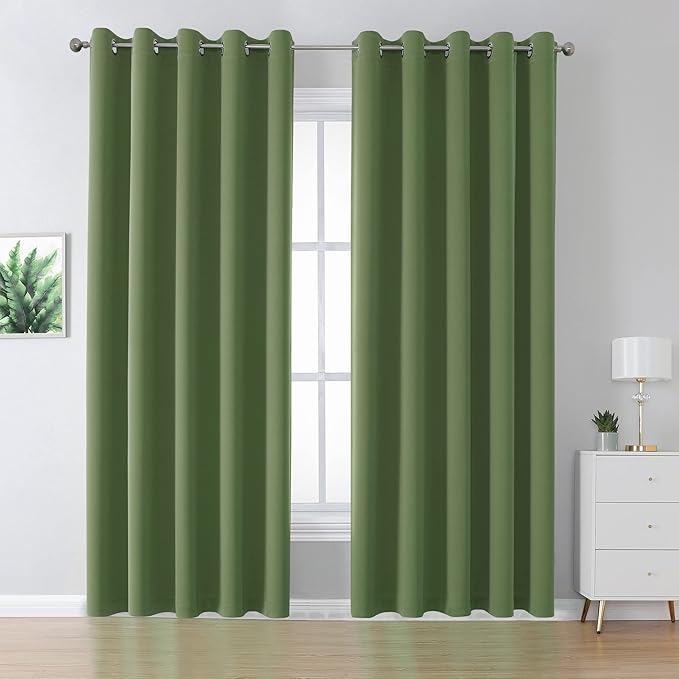 DUALIFE Grommet Curtains Sage Green 96 Inch Length 2 Panels Set Light Blocking Curtains for Bedroom Thermal Insulated Room Darkening Curtains Panels 60 x 96 Inches Long