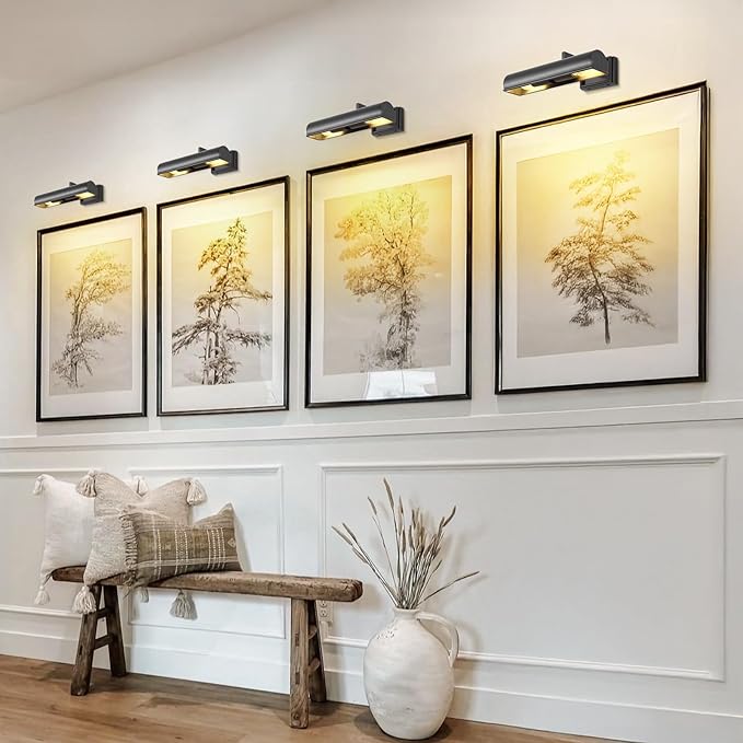 Modern 12in Bronze Picture Lights for Wall Hardwired, Black Picture Light Adjustable Picture Frames Lights Horizontal Wall Sconce for Painting, Artwork, Gallery, Bookcase Includes Bulbs
