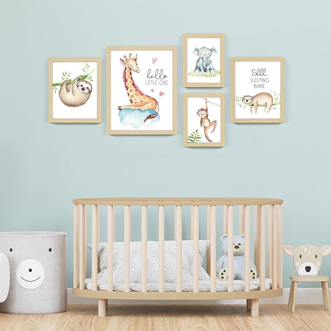 ArtbyHannah Framed Woodland Nursery Wall Decor, Multi-Size Cute Baby Wall Art Room Decor for Kids, Safari Adorable Jungle Animals Artwork Prints for Playroom Bedroom Baby Shower Decoration(4 Pack)