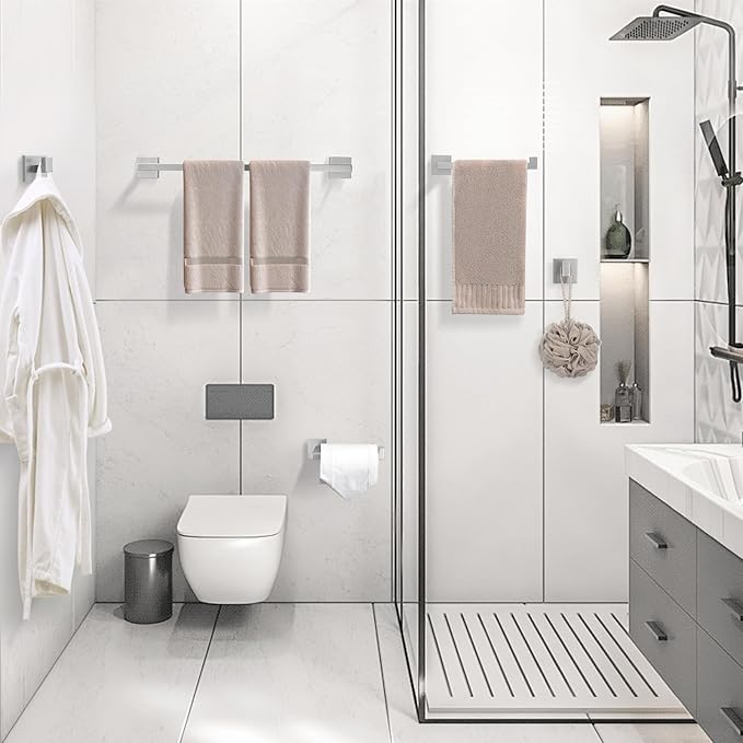 Towel Bar Set 5 Pieces Brushed Nickel Bathroom Hardware Set Includes 23.6 Inch Towel Bar Toilet Paper Holder Towel Ring Towel Hooks SUS304 Stainless Steel Hand Towel Holder for Bathroom Wall Mounted