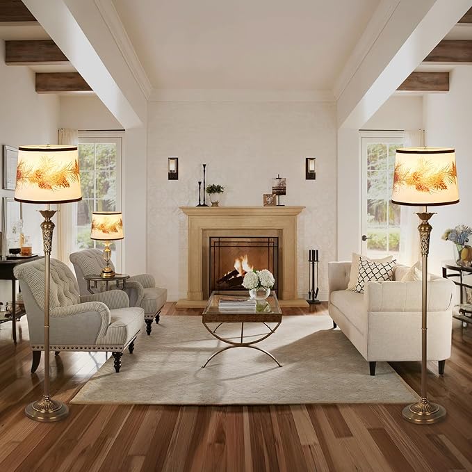 Lamp Shades Set of 2 Replacement, Drum Lampshades for Christmas, Lampshade 10 Inches Lampshades for Table Lamp, Floor Lamp, Pendant Light, Lamp Shade Harp Holder Included