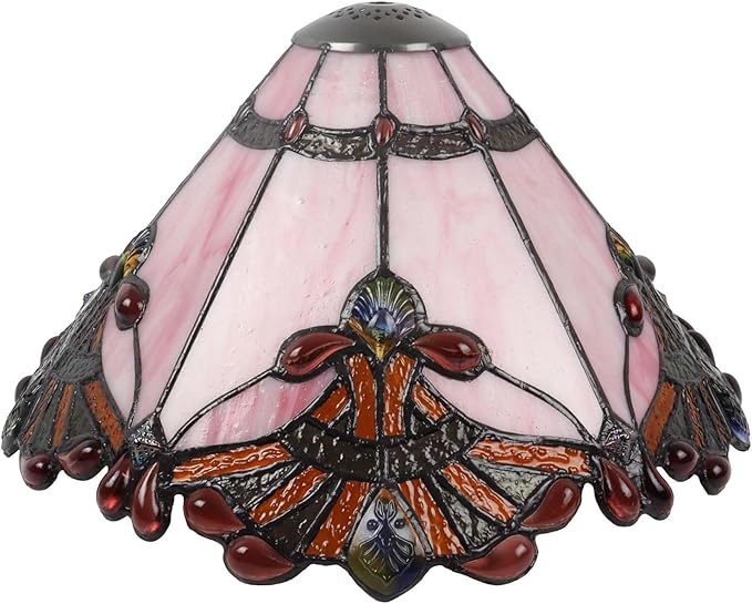Bieye S10990 Tiffany Style Stained Glass Baroque Lampshade (13-inch Wide Pink)