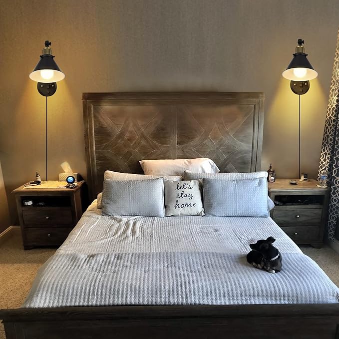 TRLIFE Dimmable Wall Sconce with Remote Control, Plug in Wall Sconces Dimming 10%-100% and Adjustable Color Temperature 2700K-6000K, Swing Arm Wall Lights with Plug in Cord, UL Listed(2 Pack, 2 Bulbs)