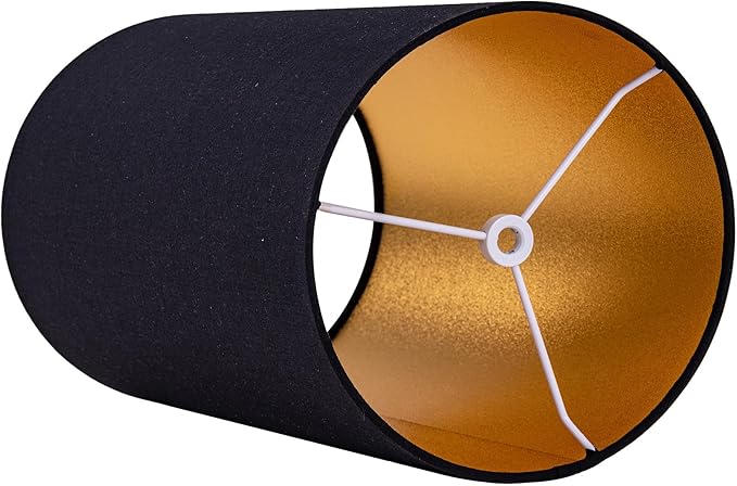 Wellmet BlackGold 6"x 6"x10" Lampshade, No Assembly Required, Classic Modern Lamp Shade for Table Lamp, Bedside Lamp, Floor Lamp, Fabric Drum Lampshade, Spider Fitter