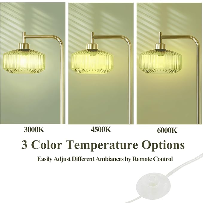 NanFeng Green Floor Lamp for Living Room,Mid Century Modern Standing Lamp Brass with Ribbed Green Globe Glass Lampshade Pedal Switch,Gold Tall Floor Lamps Vintage for Bedroom Study Room Art Deco Retro