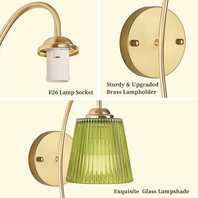 Vintage Battery Operated Wall Sconce with Flower lampshade,Rechargeable Battery Powered Wall Lights,Wall lamp With 15 Colors for Bedroom Living Room Home Decor (Green Stripe, 2 Light Battery Operated)