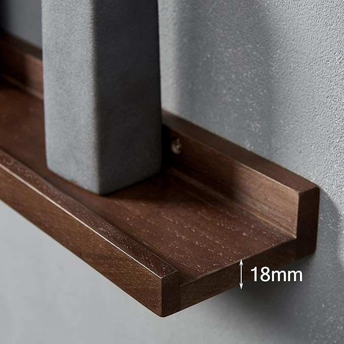 12 Inch Floating Shelves Wall Mounted, Rustic Wall Shelves for Decor and Storage, Solid Walnut Wood Shelf, Picture Ledge for Bedroom/Bathroom/Living Room/Kitchen, Walnut Color, 12*4*1.5 (1 Pack)