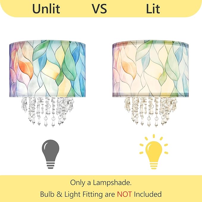 Star Vision Morandi Drum Fabric Lampshade with Crystal Beaded Droplets, Modern Boho Light Shade for Pendant Table Wall & Floor Lamps, Colorful Home Decor for Bedroom Living Room Entryway