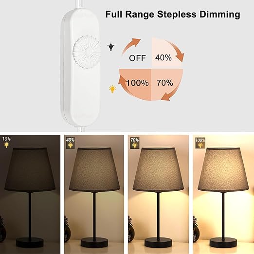 Inline Dimmer Switch, Knob Lamp Dimmer, Cord Lights Switch Replacement for Floor Lamp, Table Lamp, Pendant Light, Works for Incandescent, Halogen Bulbs, Dimmable LED (White)