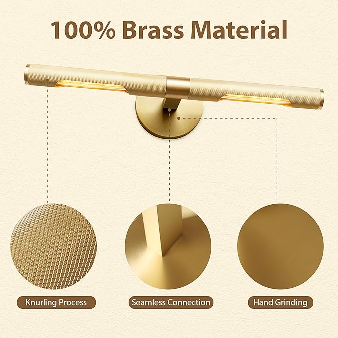 19” Brass Picture Lights, 3000K&6000K Modern Vanity Light, 360° Rotatable Wall Sconces Lampshade, Hardwired Art Light Over Picture Frame for Living Room, Bookcase, Artwork, Brass