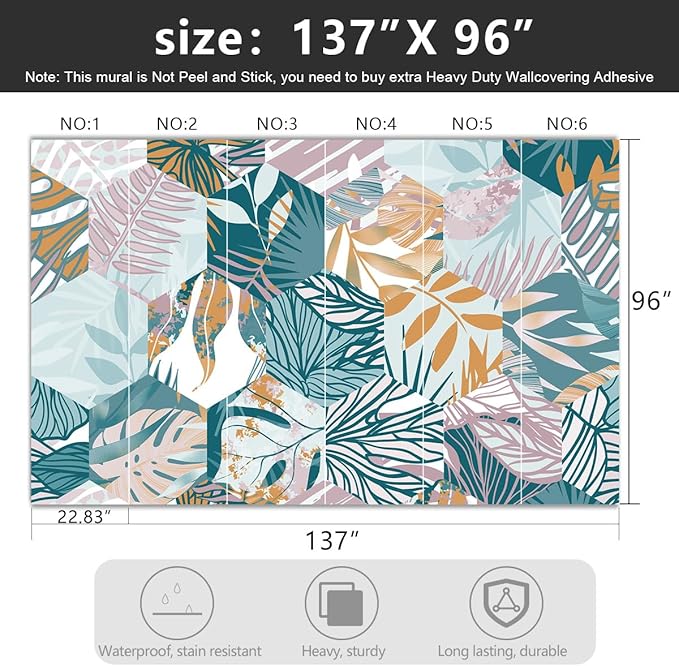 -Abstract Geometry Botanical Banana Leaf Fabric Wallpaper Living Room Bedroom Bathroom Tropical Plant Leaf Large Wall Mural- 137"x96"（ not Peel and Stick）