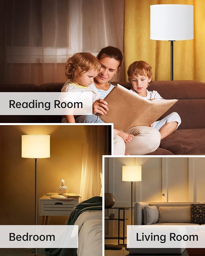 Floor Lamps Standing Lamp, Modern 58" Tall Lamp with White Lampshade, Simple Small Pole Lamp for Bedroom, Pedal Switch, Black Small Lamps for Kid Room/Office/Reading Room(E26 Base, NO Bulb)