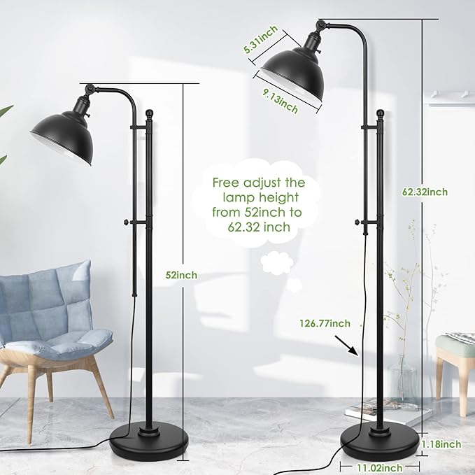 Industrial Floor Lamp, 3 Color Temperature Rustic Lamps in Aged Bronze, Adjustable Height & Head Standing Reading Lights for Bedroom