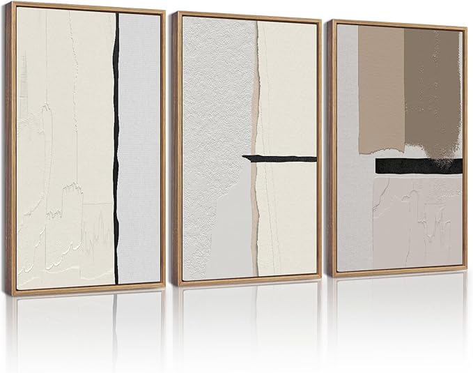 KUVIOKE Neutral Abstract Framed Wall Art Beige Mid Century Textured Wall Decor Minimalist Modern Illustrations Art Print Home Decor 11x14in (Natural Framed)