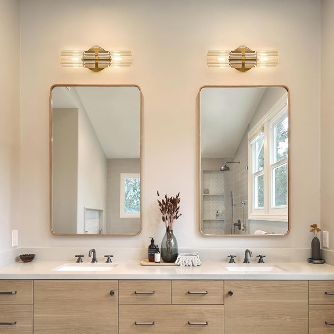 Crystal Wall Sconces Set of Two, 13" Modern Brass Sconces Lighting with K9 Crystal Lampshade,Indoor Wall Sconce Bedroom Wall Light Fixtures for Living Room Bathroom Hallway Stairs Entryway