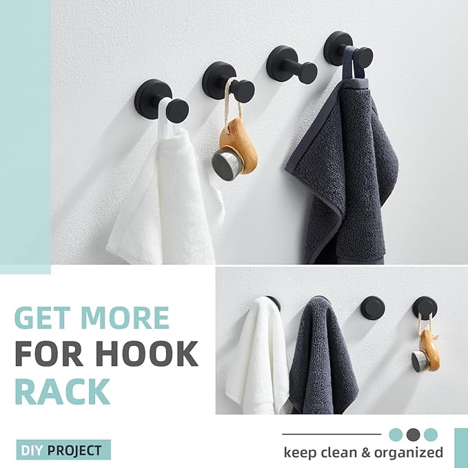 Angle Simple Towel Hooks for Bathroom, Stainless Steel Coat Robe Hooks, Bathroom Hand Towel Hanger for Wall, Matte Black, 2 Pack