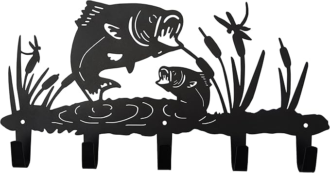 Metal Fish Coat Hooks Wall Art Decor-Fish Hangers and Key Holder-Clothes Rack and Backpack Hanger-Animal Theme Hooks Sweet Home Decor for Storage, Living Room, Hallway, Office (Black)